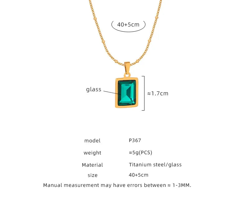 Wholesale Jewelry Simple Style Rectangle Titanium Steel Glass 18K Gold Plated Plating Inlay Pendant Necklace