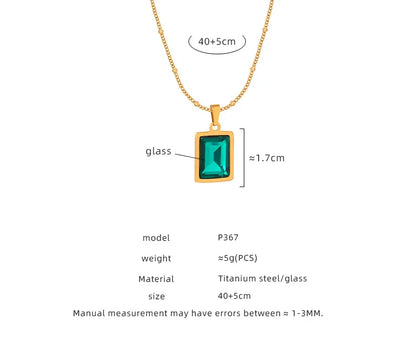 Wholesale Jewelry Simple Style Rectangle Titanium Steel Glass 18K Gold Plated Plating Inlay Pendant Necklace