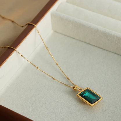 Wholesale Jewelry Simple Style Rectangle Titanium Steel Glass 18K Gold Plated Plating Inlay Pendant Necklace