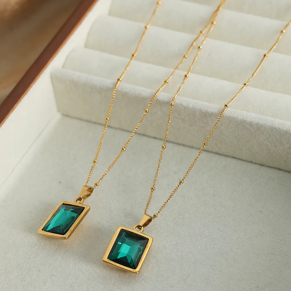 Wholesale Jewelry Simple Style Rectangle Titanium Steel Glass 18K Gold Plated Plating Inlay Pendant Necklace