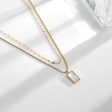 Simple Style Rectangle Titanium Steel Plating Inlay Shell Layered Necklaces