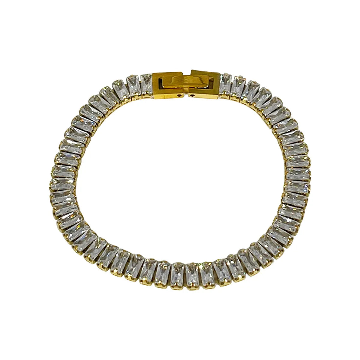 Simple Style Rectangle 304 Stainless Steel 18K Gold Plated Zircon Bracelets In Bulk