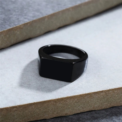 Simple Style Rectangle Titanium Steel Unisex Rings