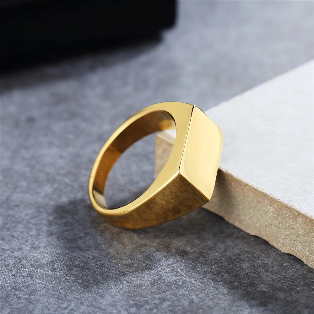 Simple Style Rectangle Titanium Steel Unisex Rings