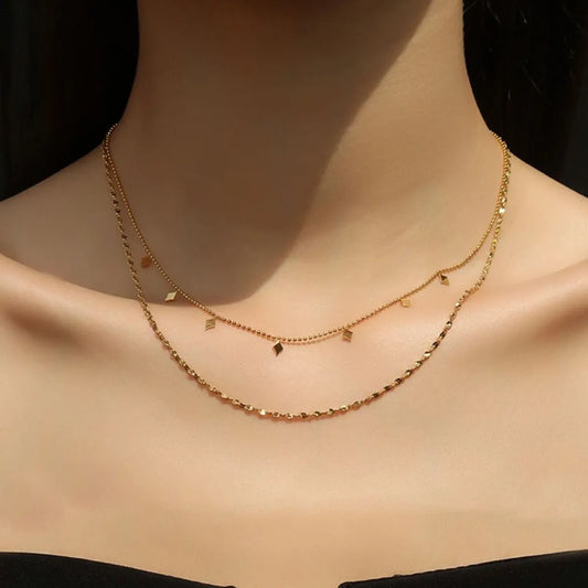 Simple Style Rhombus Titanium Steel Layered Necklaces 1 Piece