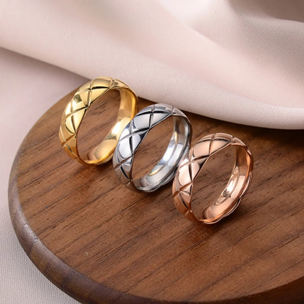 Simple Style Rhombus Titanium Steel Rings 1 Piece