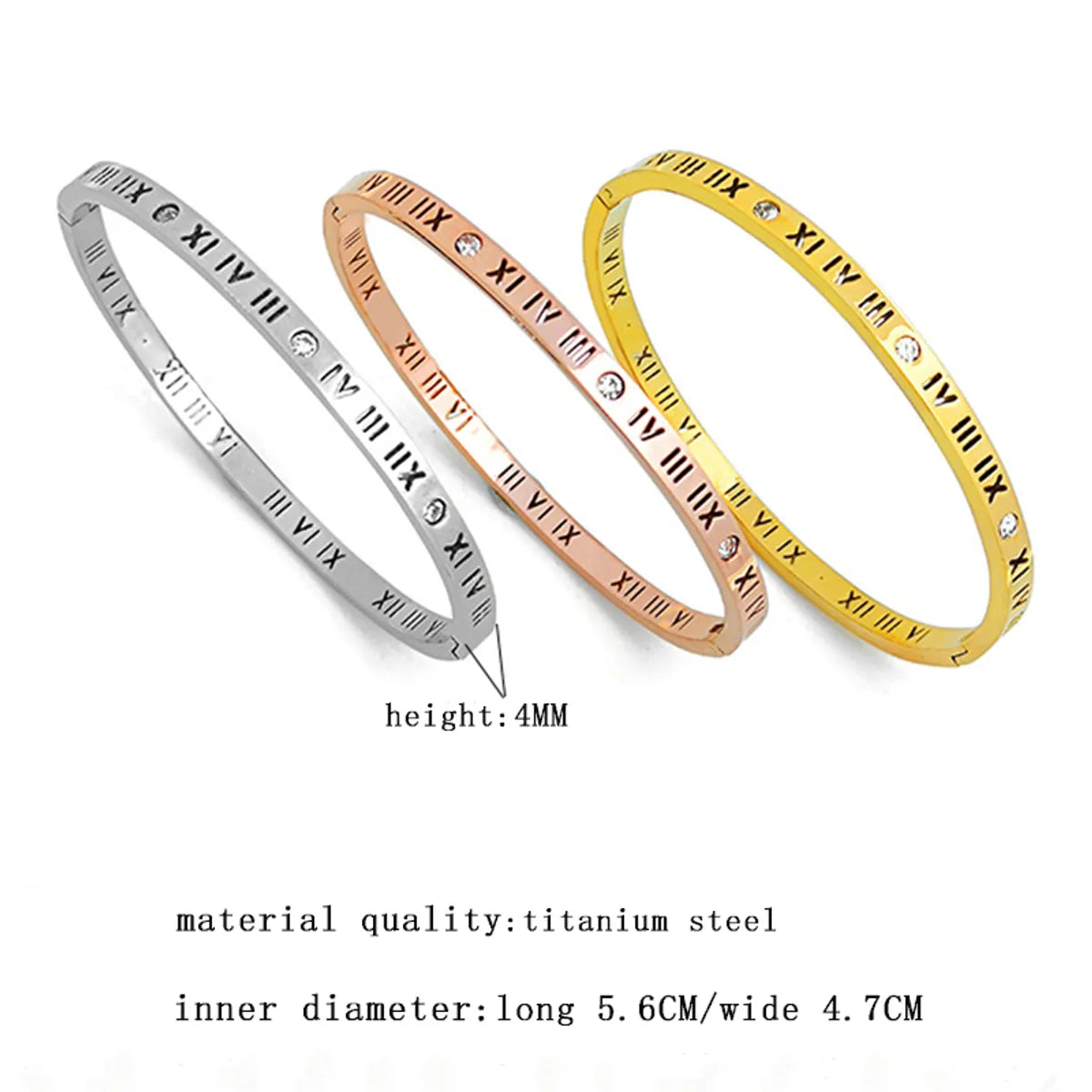 Simple Style Roman Numeral Titanium Steel Plating Gold Plated Bangle