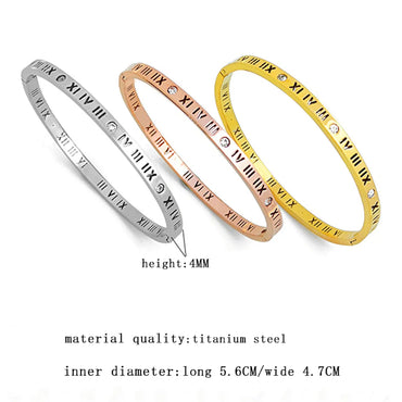 Simple Style Roman Numeral Titanium Steel Plating Gold Plated Bangle