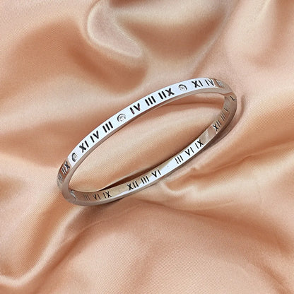 Simple Style Roman Numeral Titanium Steel Plating Gold Plated Bangle