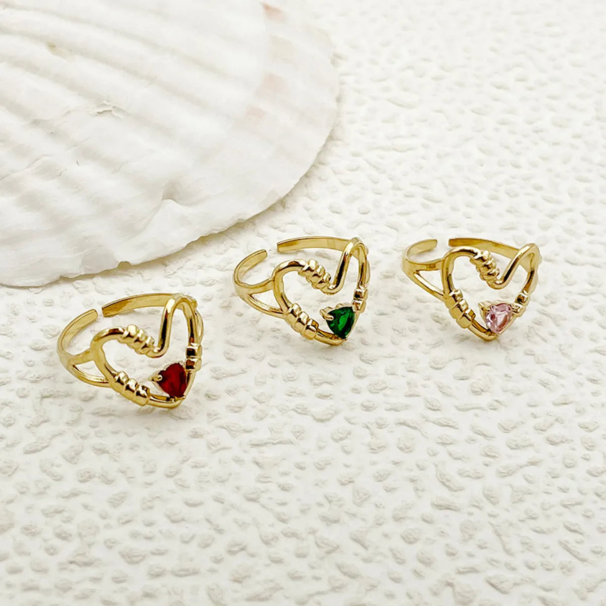 Simple Style Roman Style Heart Shape Stainless Steel Plating Inlay Zircon Gold Plated Open Rings