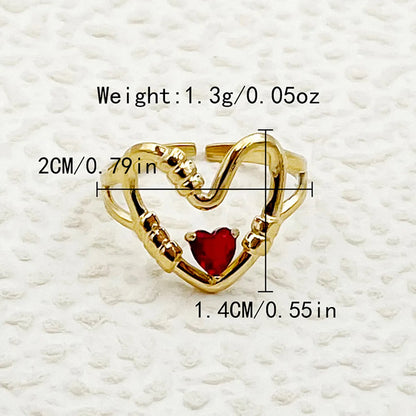 Simple Style Roman Style Heart Shape Stainless Steel Plating Inlay Zircon Gold Plated Open Rings