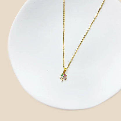 Simple Style Roman Style Letter Fruit Stainless Steel Copper Plating Inlay Zircon White Gold Plated Gold Plated Pendant Necklace