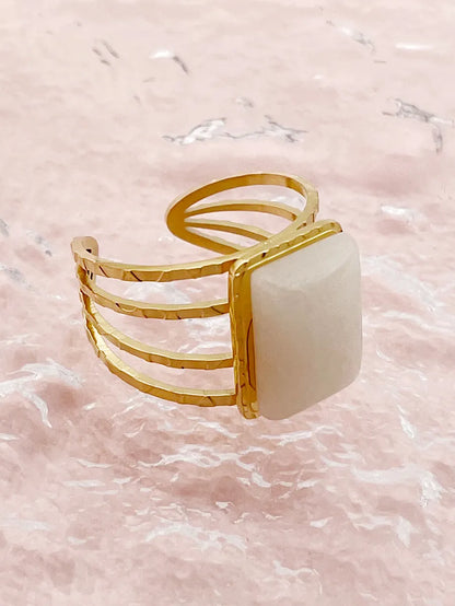 Simple Style Roman Style Square Stainless Steel Plating Inlay Glass Stone 14k Gold Plated Open Rings