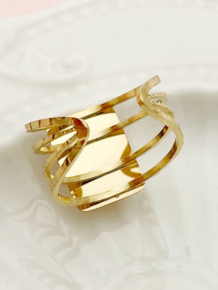 Simple Style Roman Style Square Stainless Steel Plating Inlay Glass Stone 14k Gold Plated Open Rings