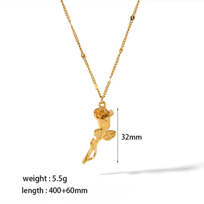 Wholesale Simple Style Rose Stainless Steel Polishing Plating 18k Gold Plated Rings Necklace