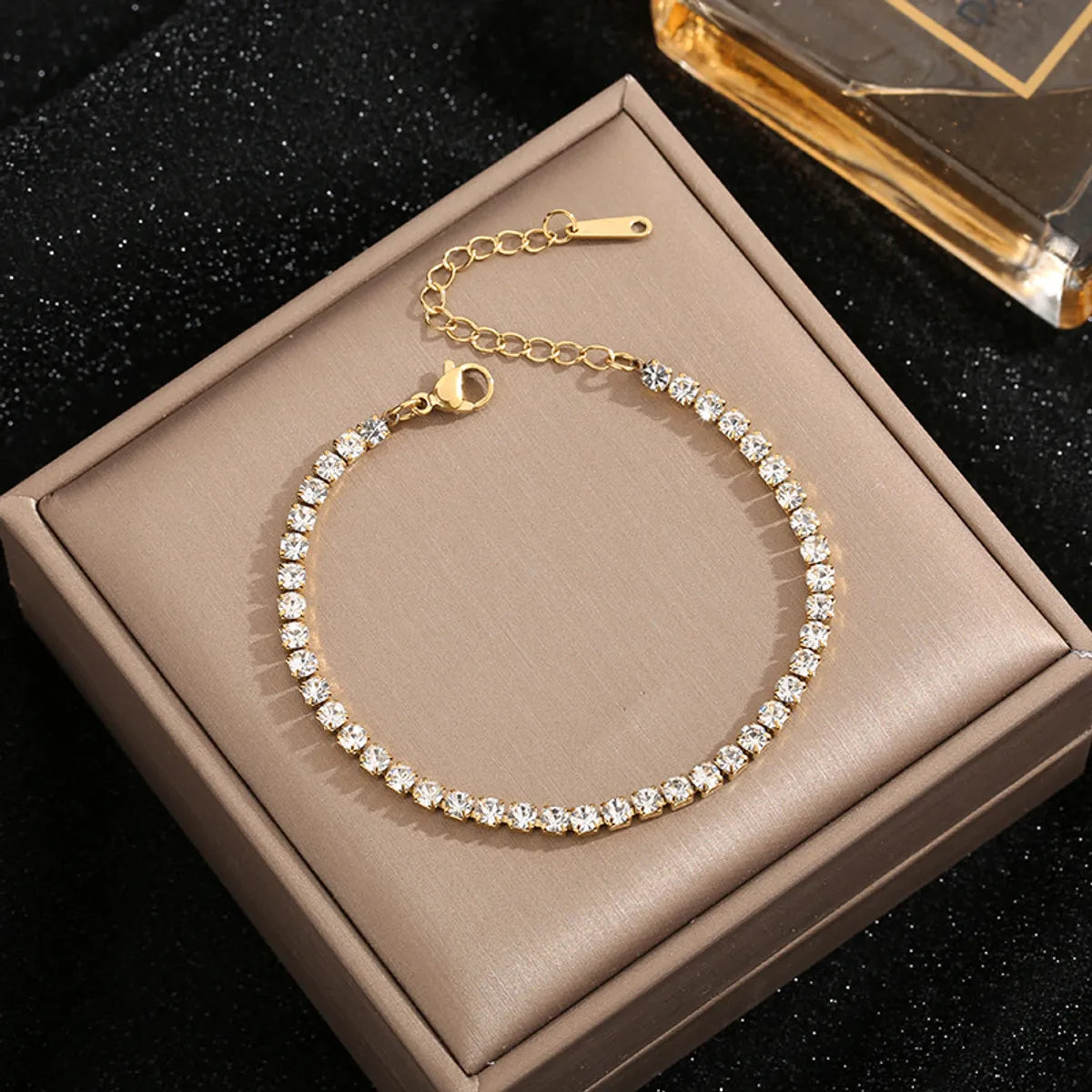 Simple Style Round 304 Stainless Steel Gold Plated Zircon Bracelets In Bulk