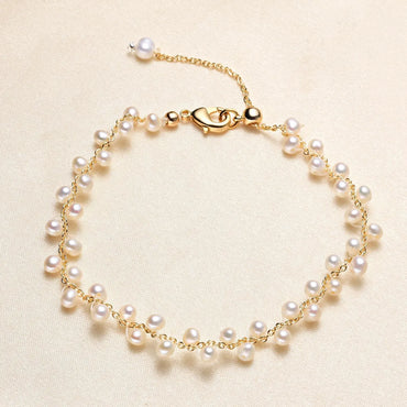 Simple Style Round Alloy Inlaid Pearls Bracelets 1 Piece