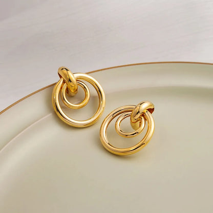 Simple Style Round Alloy Plating Women's Ear Studs