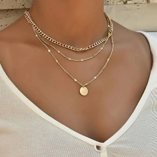 Simple Style Round Alloy Plating Women's Layered Necklaces