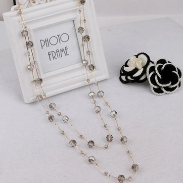 Simple Style Round Artificial Crystal Alloy Beaded Women's Sweater Chain Long Necklace