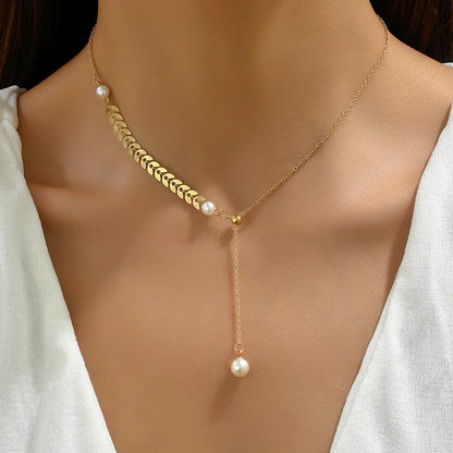 Simple Style Round Alloy Chain Artificial Pearls Women'S Pendant Necklace