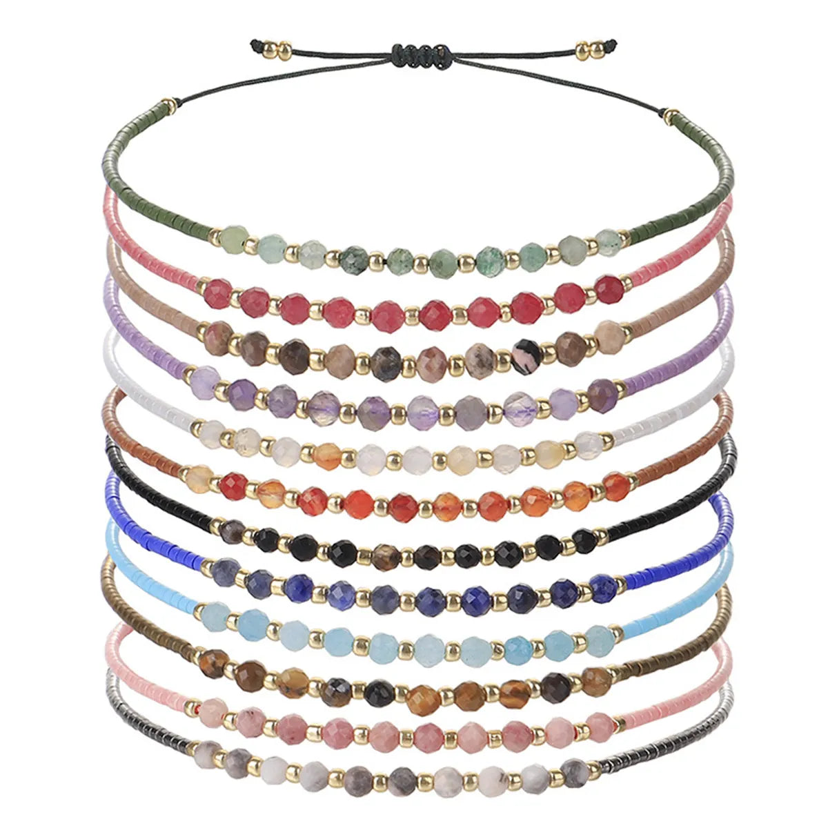 Simple Style Round Bead, Stone Beaded Bracelets