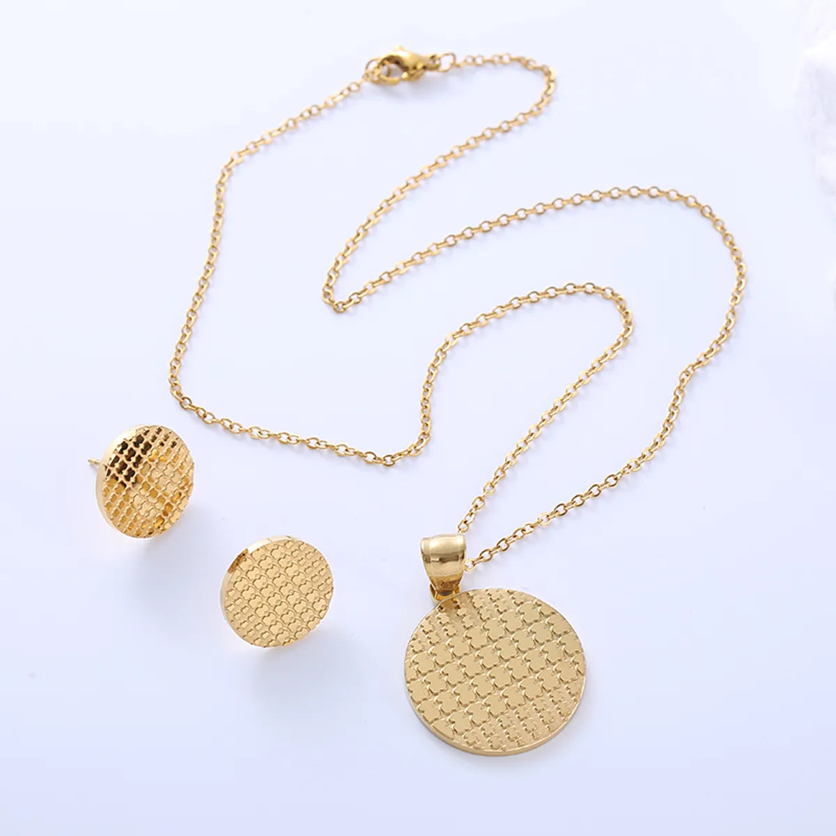 Simple Style Round Bear Stainless Steel Plating 18k Gold Plated Earrings Necklace Jewelry Set