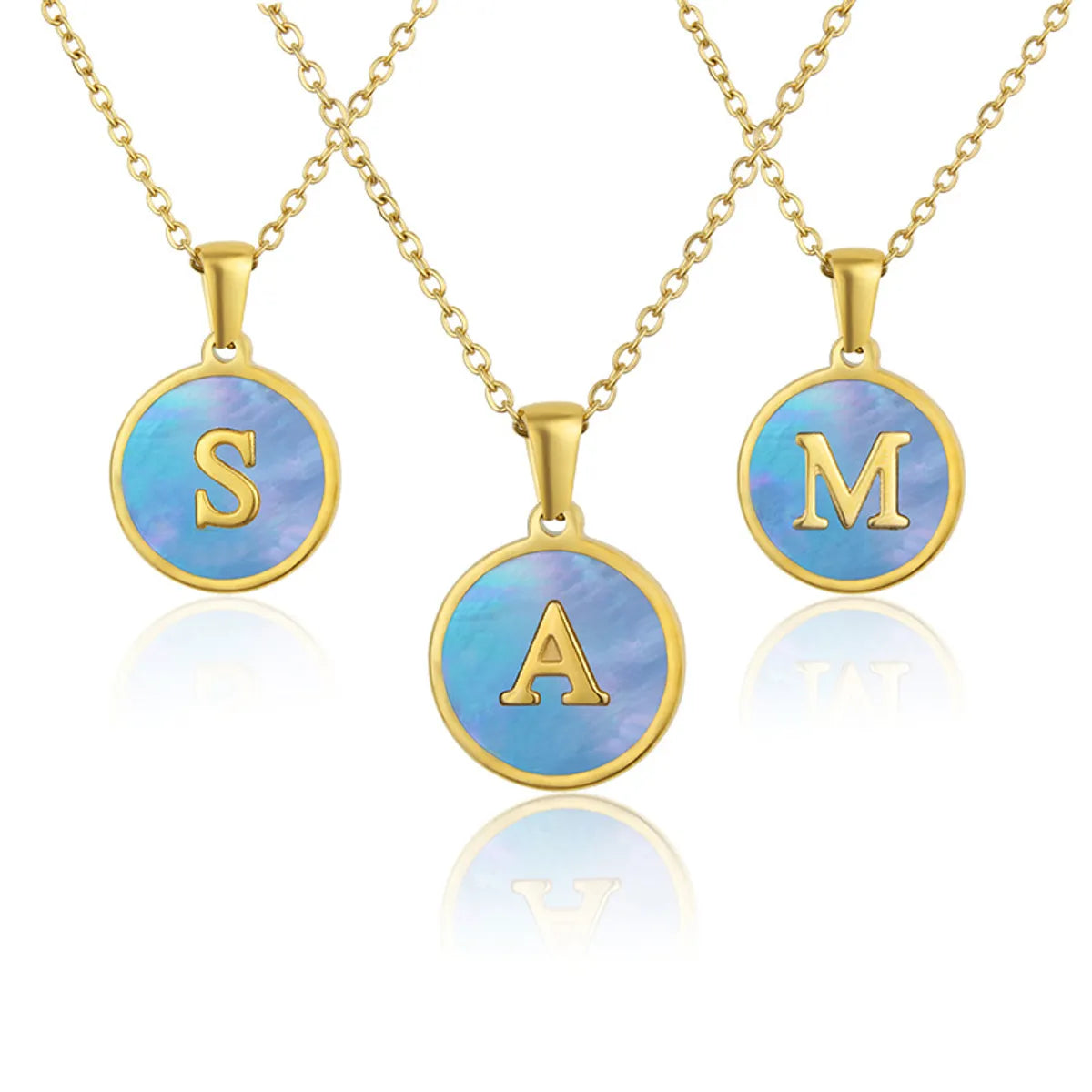 Simple Style Letter Titanium Steel Plating Inlaid Shell Necklace