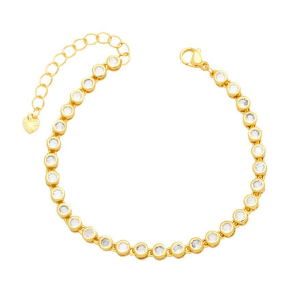 Simple Style Round Copper Gold Plated Zircon Bracelets 1 Piece