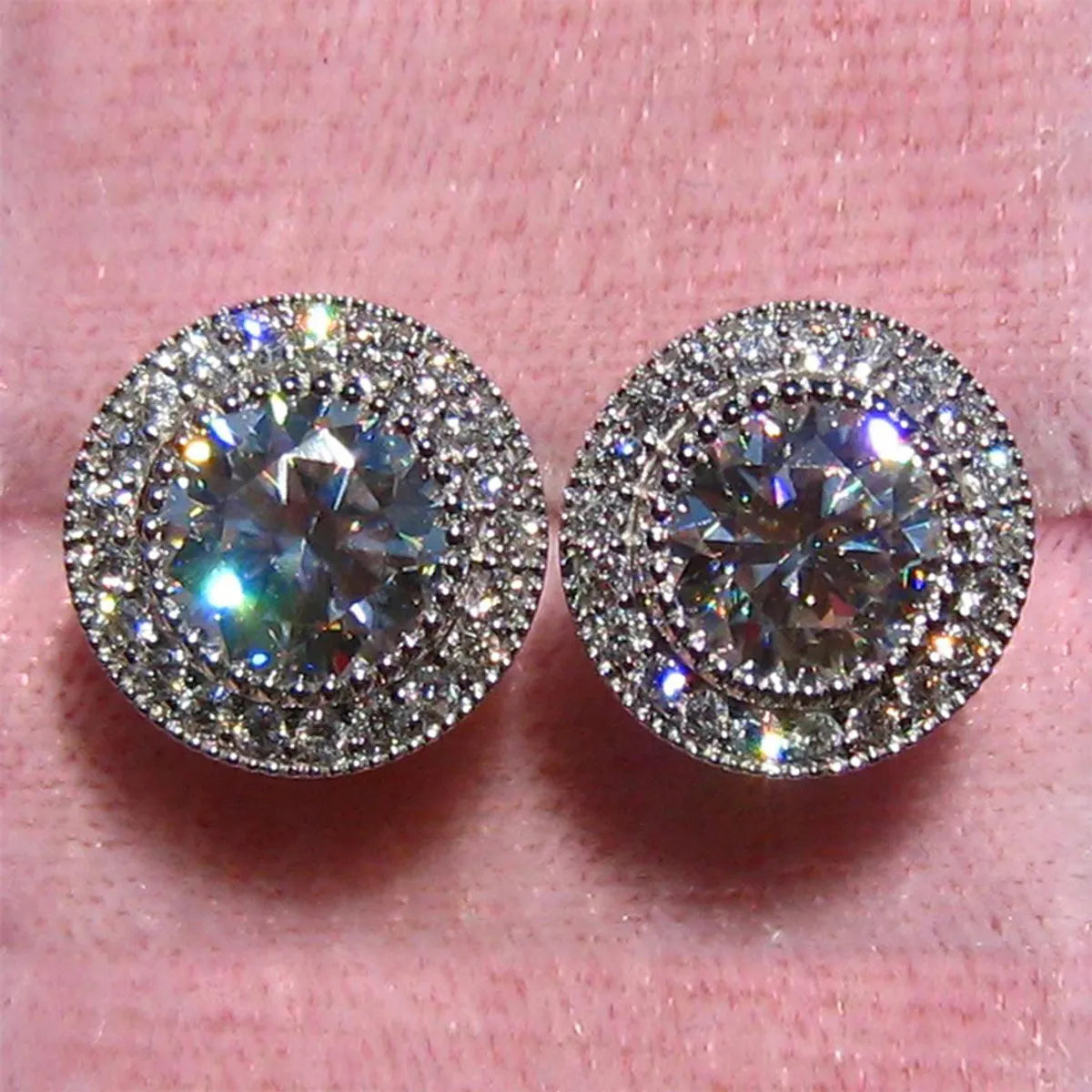 Simple Style Round Copper Inlay Zircon Ear Studs 1 Pair