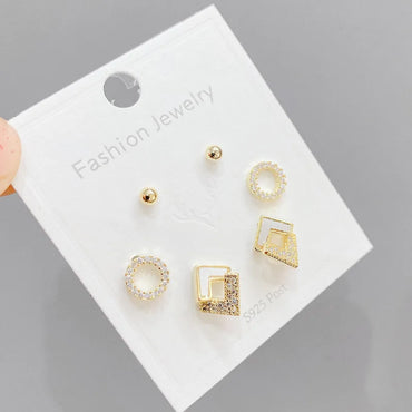 Simple Style Round Copper Inlay Zircon Ear Studs 3 Pairs