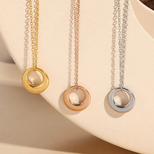 Wholesale Simple Style Round 304 Stainless Steel Plating Pendant Necklace