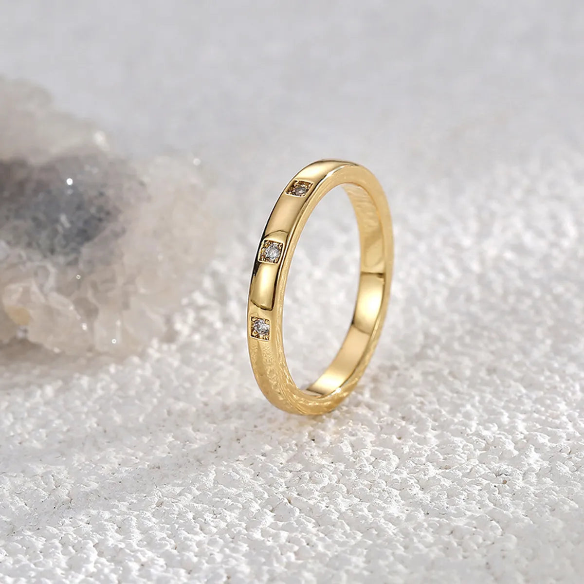 Simple Style Round Copper Plating Inlay Zircon 18k Gold Plated Rings