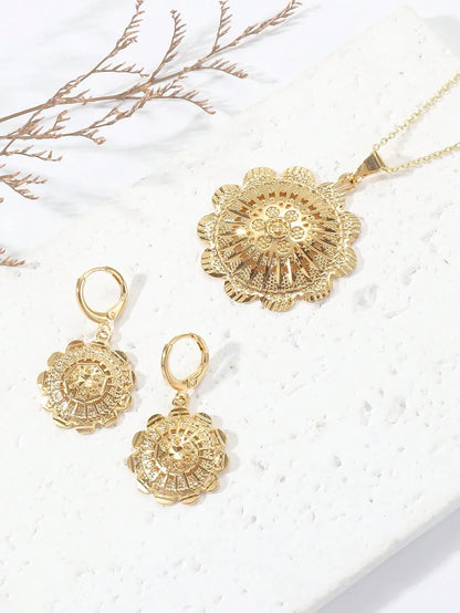 Simple Style Round Flower Copper Plating 18k Gold Plated Jewelry Set