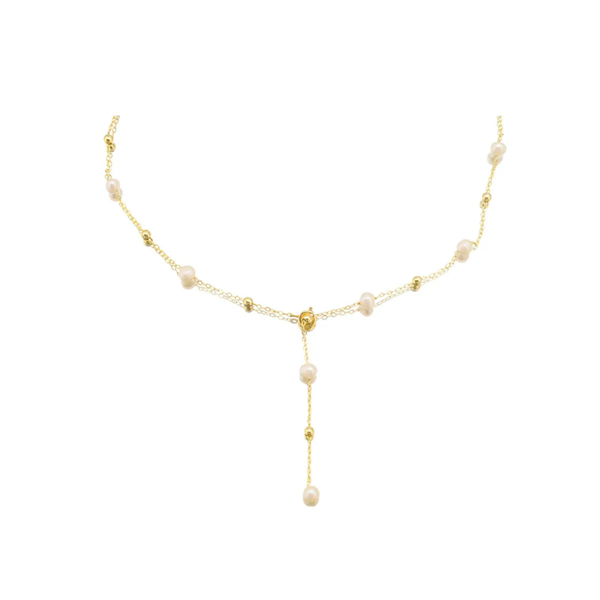 Simple Style Round Freshwater Pearl Copper Plating 18k Gold Plated Necklace