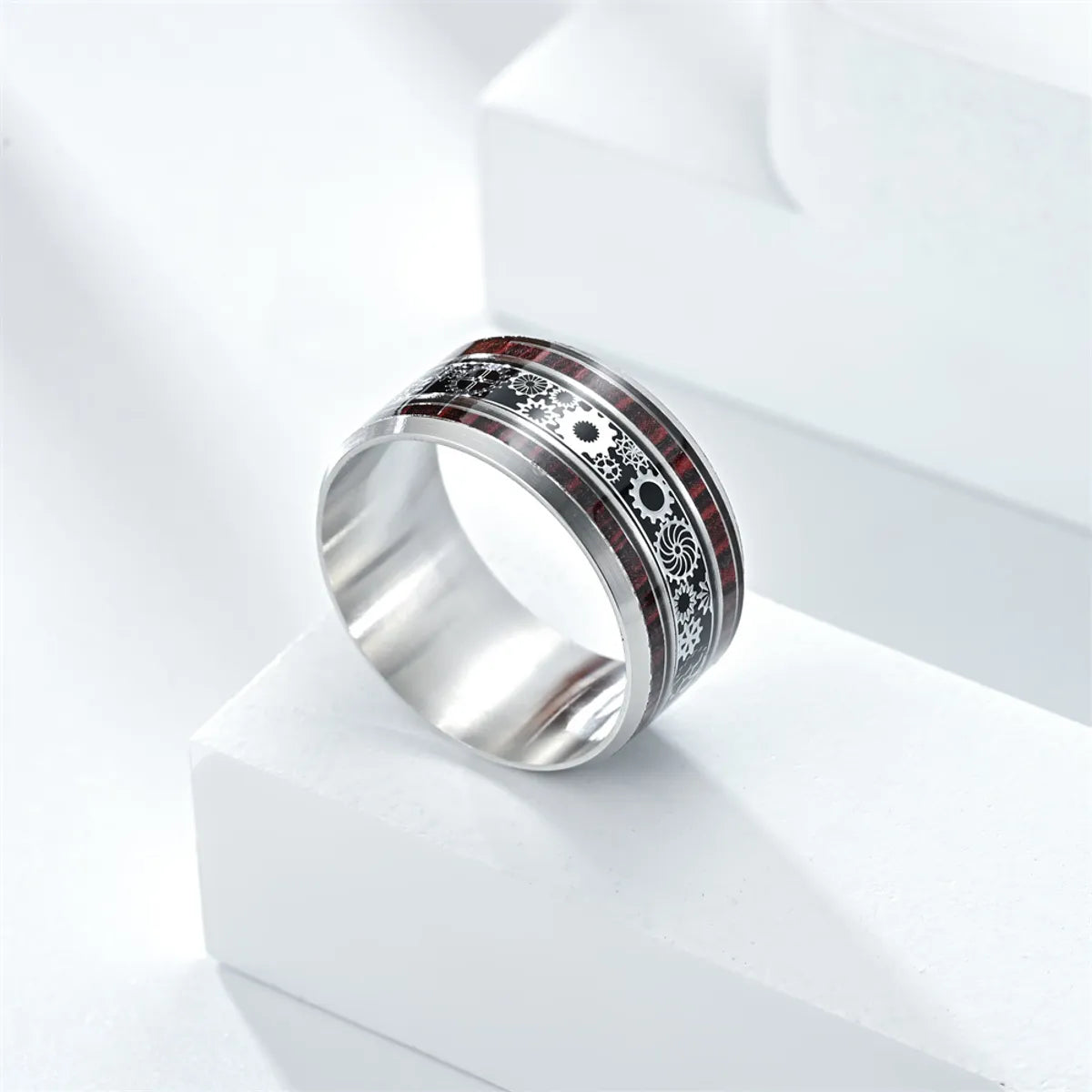 Simple Style Round Gear Titanium Steel Enamel Couple Rings