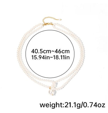 Simple Style Round Glass Pearl Beaded Women's Double Layer Necklaces Pendant Necklace