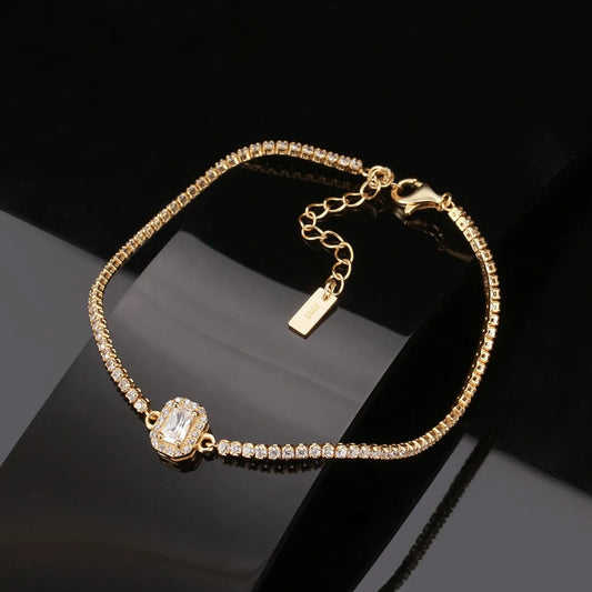 Simple Style Round Hand Sterling Silver Plating Inlay Chain Zircon 14k Gold Plated White Gold Plated Silver Plated Bracelets