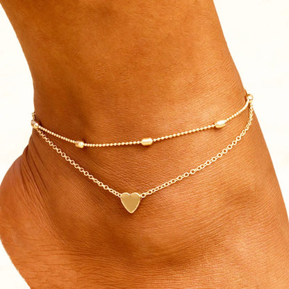 Simple Style Round Heart Shape Gold Plated Silver Plated Imitation Pearl Alloy Wholesale Anklet