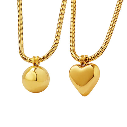 Wholesale Jewelry Simple Style Round Heart Shape 304 Stainless Steel 18K Gold Plated Plating Necklace