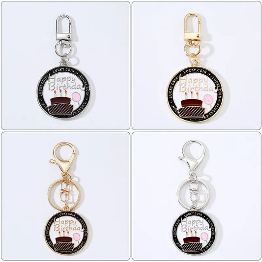 Simple Style Round Letter Cake Alloy Enamel Plating Birthday Bag Pendant Keychain