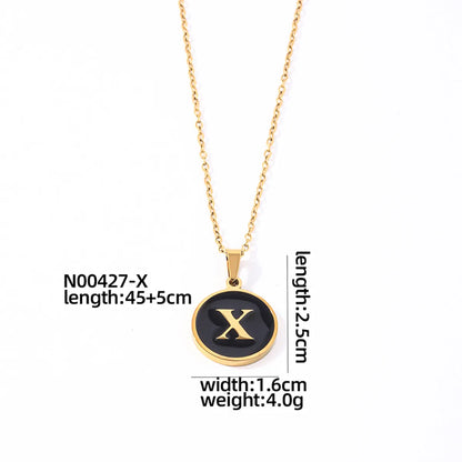 304 Stainless Steel Gold Plated Simple Style Plating Inlay Round Letter Shell Pendant Necklace