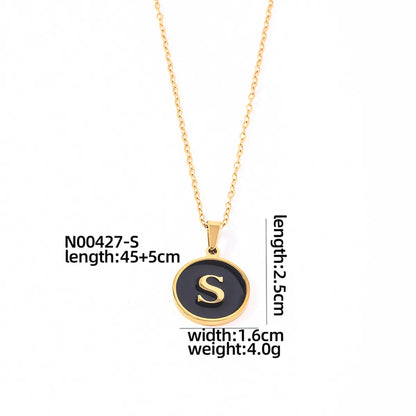 304 Stainless Steel Gold Plated Simple Style Plating Inlay Round Letter Shell Pendant Necklace