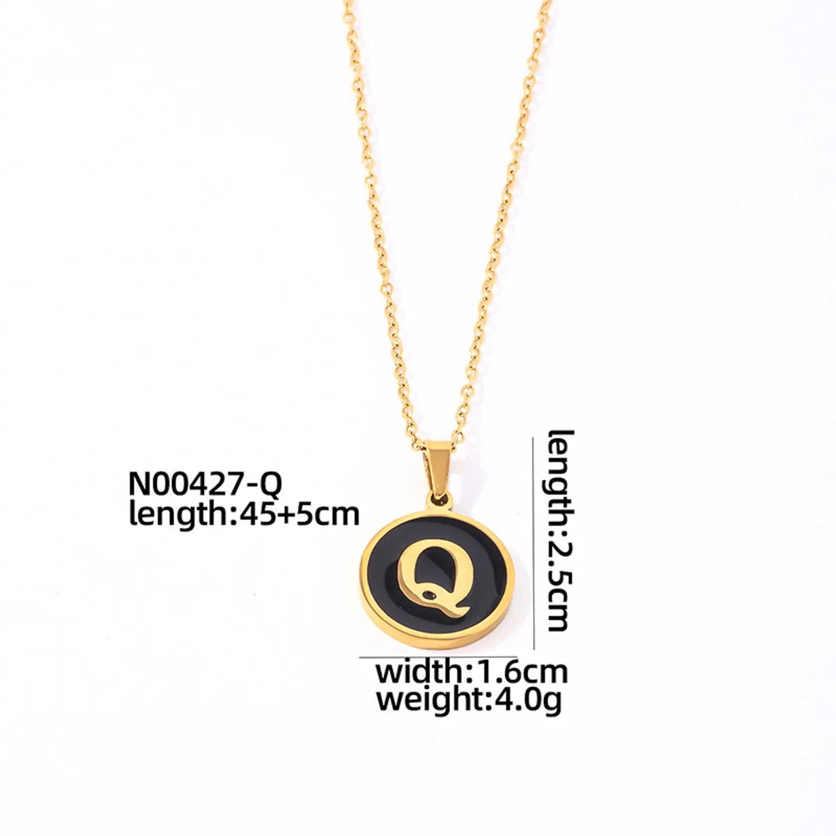 304 Stainless Steel Gold Plated Simple Style Plating Inlay Round Letter Shell Pendant Necklace