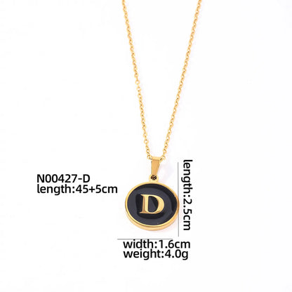 304 Stainless Steel Gold Plated Simple Style Plating Inlay Round Letter Shell Pendant Necklace