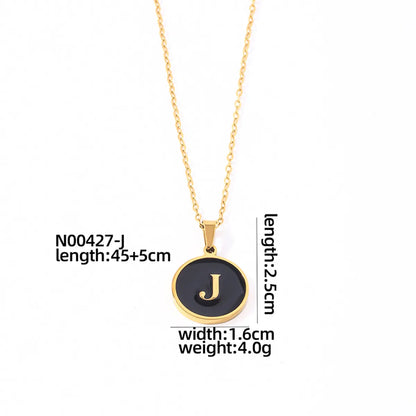 304 Stainless Steel Gold Plated Simple Style Plating Inlay Round Letter Shell Pendant Necklace