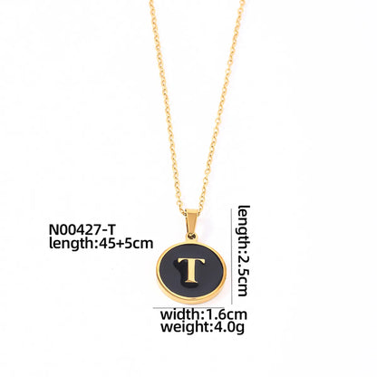 304 Stainless Steel Gold Plated Simple Style Plating Inlay Round Letter Shell Pendant Necklace