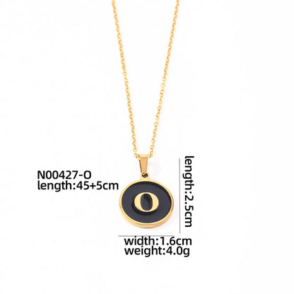 304 Stainless Steel Gold Plated Simple Style Plating Inlay Round Letter Shell Pendant Necklace