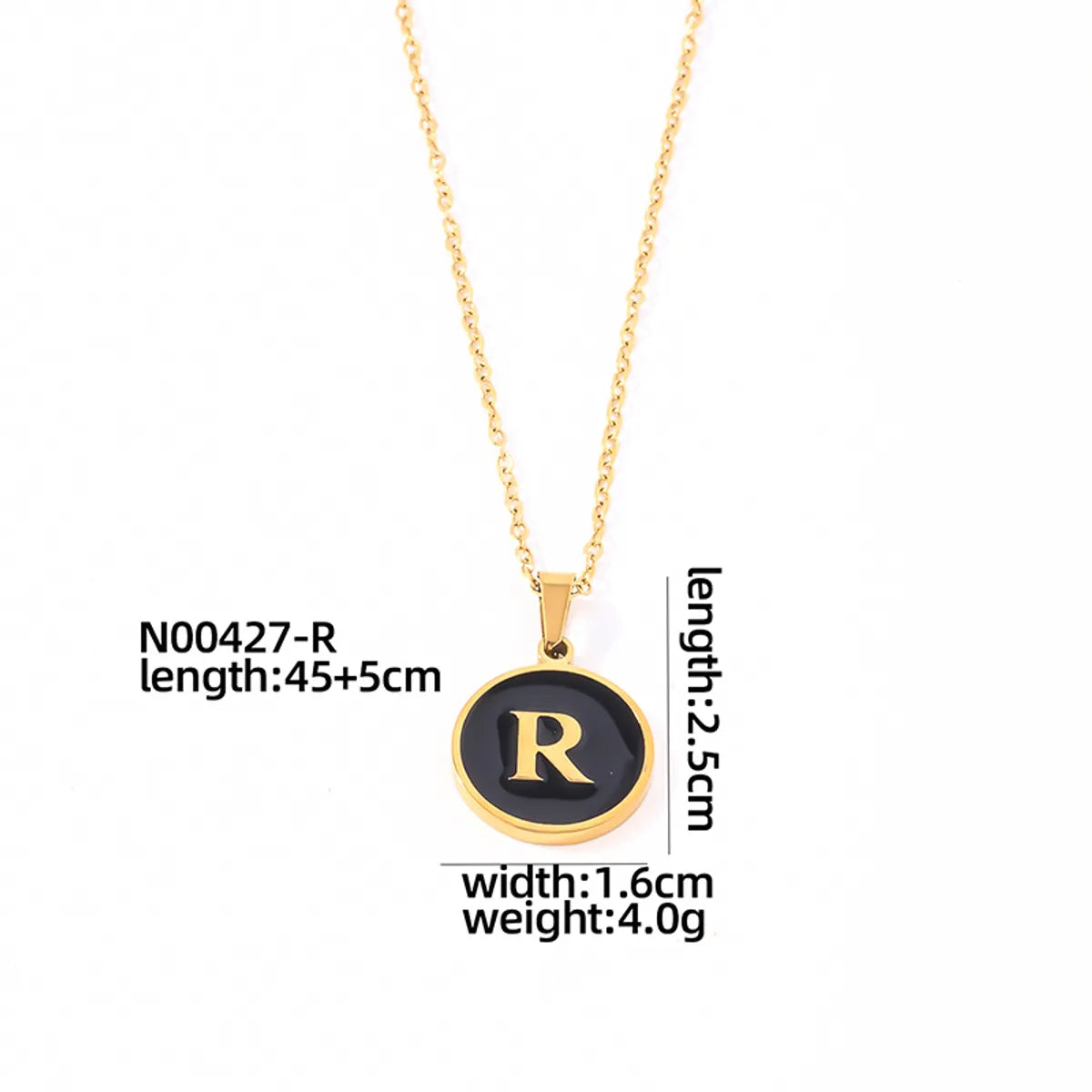 304 Stainless Steel Gold Plated Simple Style Plating Inlay Round Letter Shell Pendant Necklace