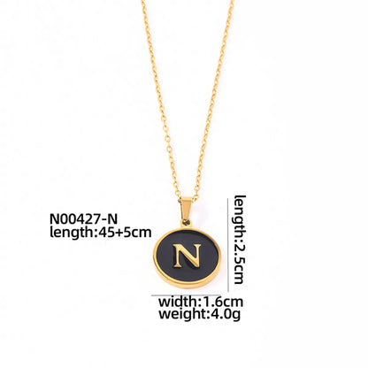 304 Stainless Steel Gold Plated Simple Style Plating Inlay Round Letter Shell Pendant Necklace